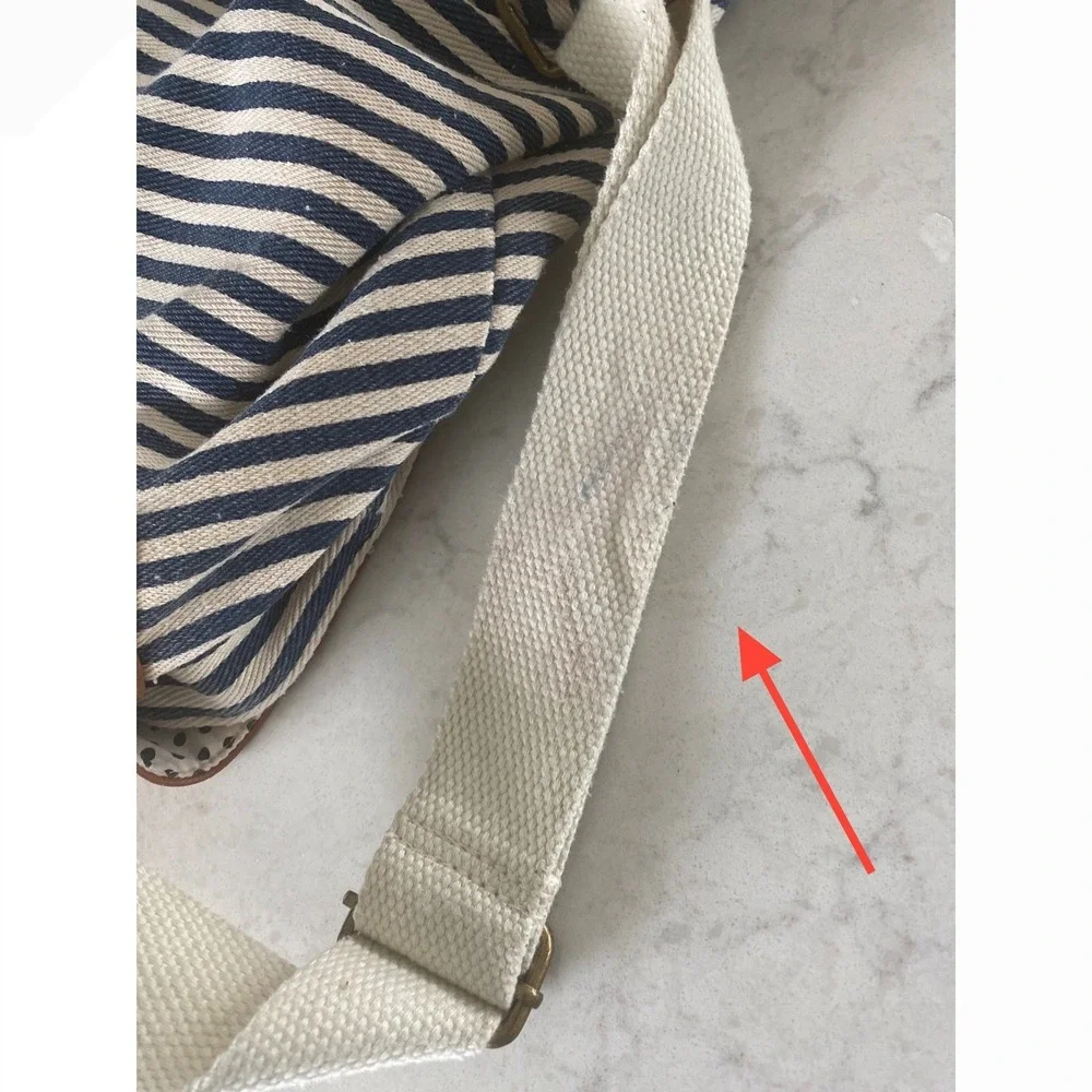 Madden Girl Striped Canvas Backpack Blue White Lace Brown Faux‎ Leather Boho Bag